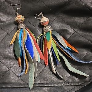 Handmade Colorful Leather Tassel Earrings